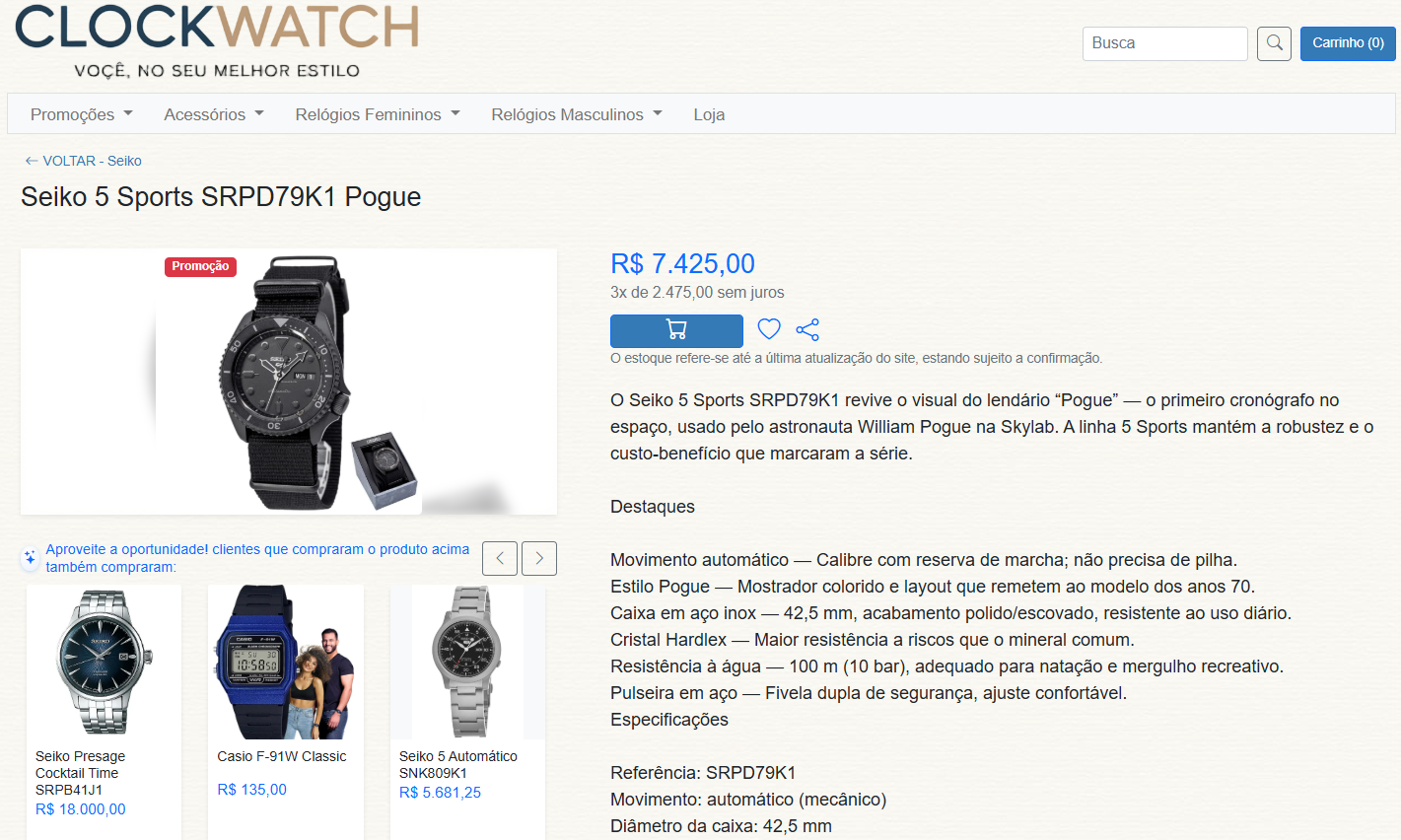 Exemplo de tela do e-commerce