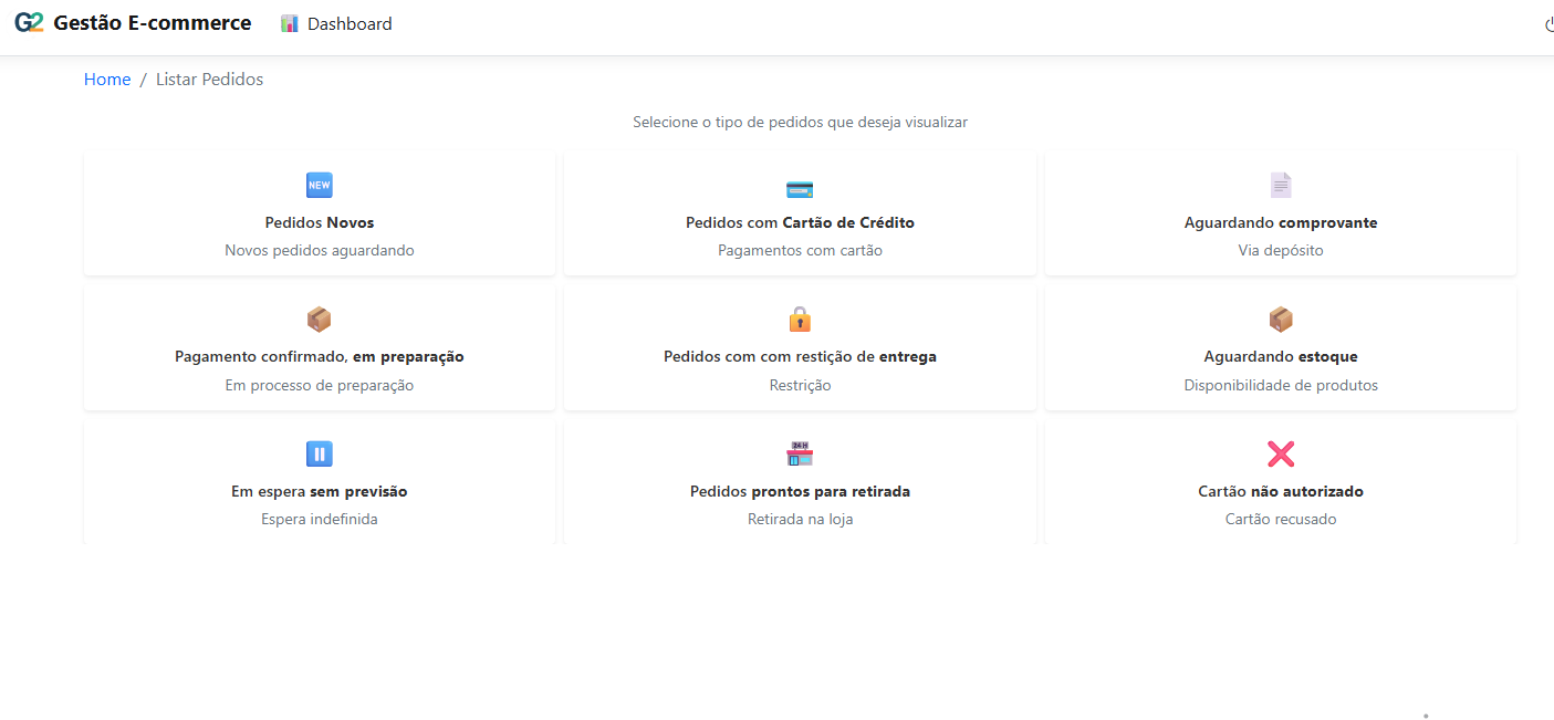 Exemplo de tela do e-commerce