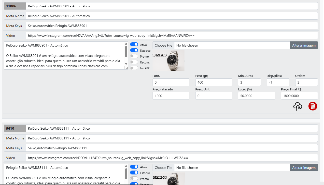 Exemplo de tela do e-commerce